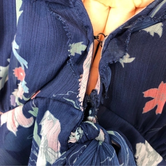 Cleobella Floral Long Sleeve Ruffle Tie Blouse XS - Picture 9 of 12